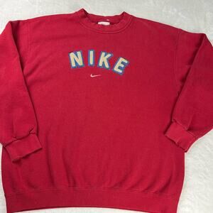 Nike Vintage Felted Embroidered center Swoosh Men’s sz Large Red sweatshirt